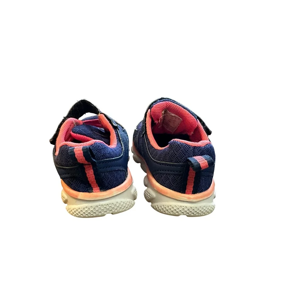 Kids Navy Blue Pink Athletic Sneakers Hook and Loop Running Shoes Toddler Size 6